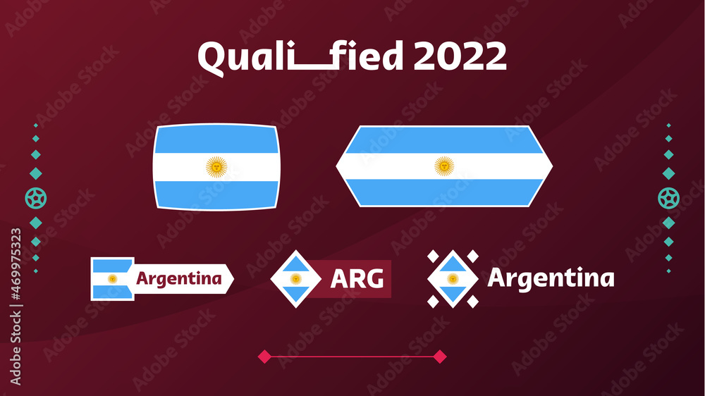 Set of argentina flag and text on 2022 football tournament background