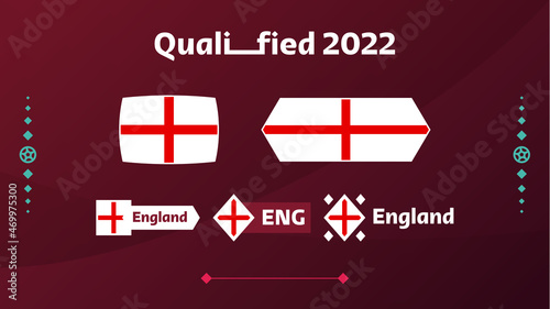 Set of england flag and text on 2022 football tournament background. Vector illustration Football Pattern for banner, card, website. national flag england qatar 2022, world cup 