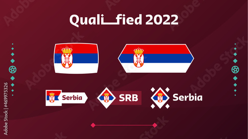 Set of serbia flag and text on 2022 football tournament background. Vector illustration Football Pattern for banner, card, website. national flag serbia qatar 2022, world cup 