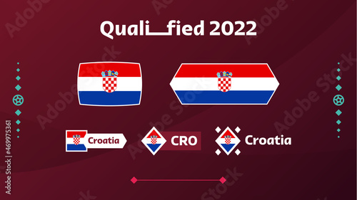 Set of croatia flag and text on 2022 football tournament background. Vector illustration Football Pattern for banner, card, website. national flag croatia qatar 2022, world cup 