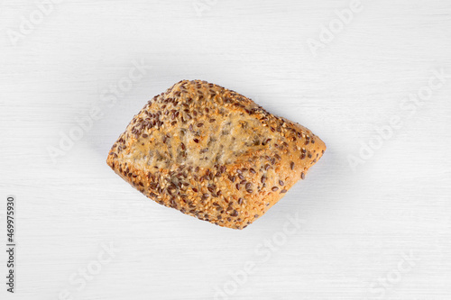 Full grain bread isolated on white background, top view, copy space