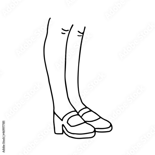 Beautiful hand-drawn fashion vector illustration of a lady's legs and shoes isolated on a white background for coloring book