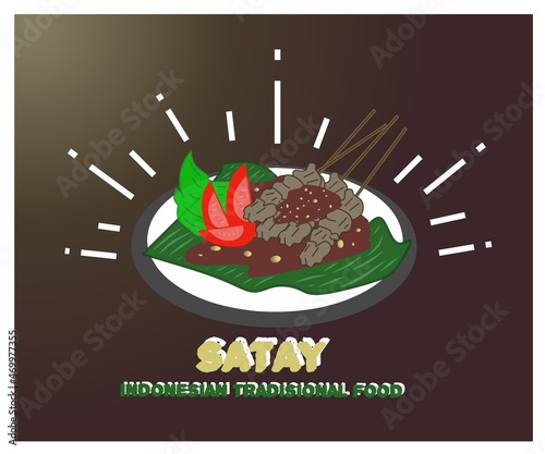 Satay meat logo. Satay meat icon. Vector design illustration. satay is a traditional food from Indonesia.
