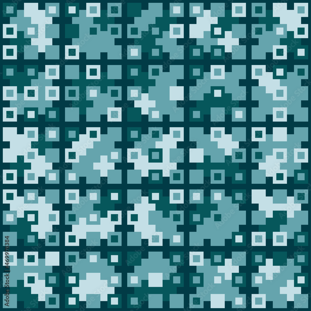 Abstract geometric pattern of squares with crosses. Seamless mosaic and tile. Vector illustration