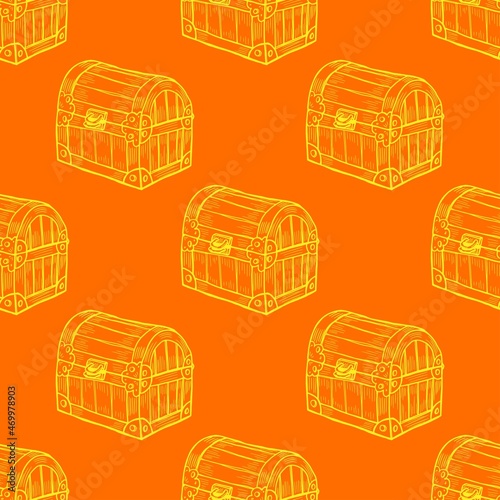 seamless pattern of  hand drawned  chest on orange background