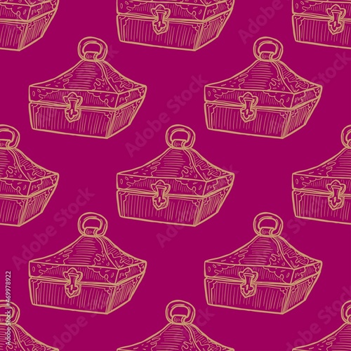 seamless pattern of  hand drawned  casket on pink background