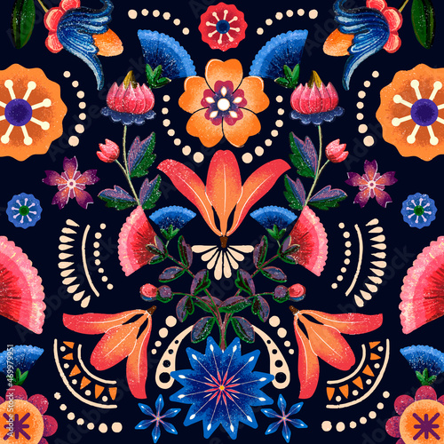 Mexican ethnic flower pattern vector