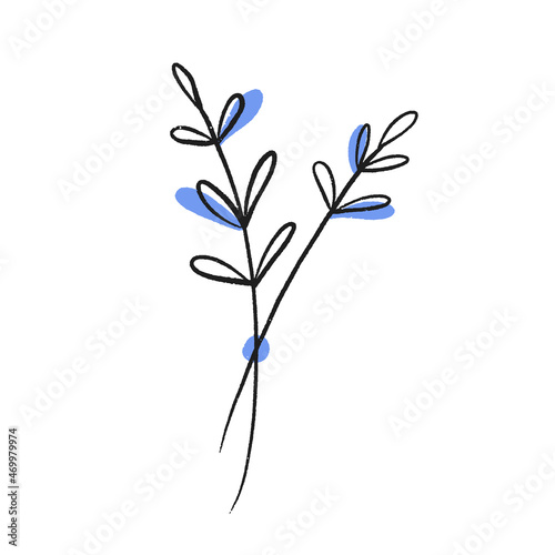 Lavender blue flower line illustration. Abstract floral bouquet, vector hand drawn art. 