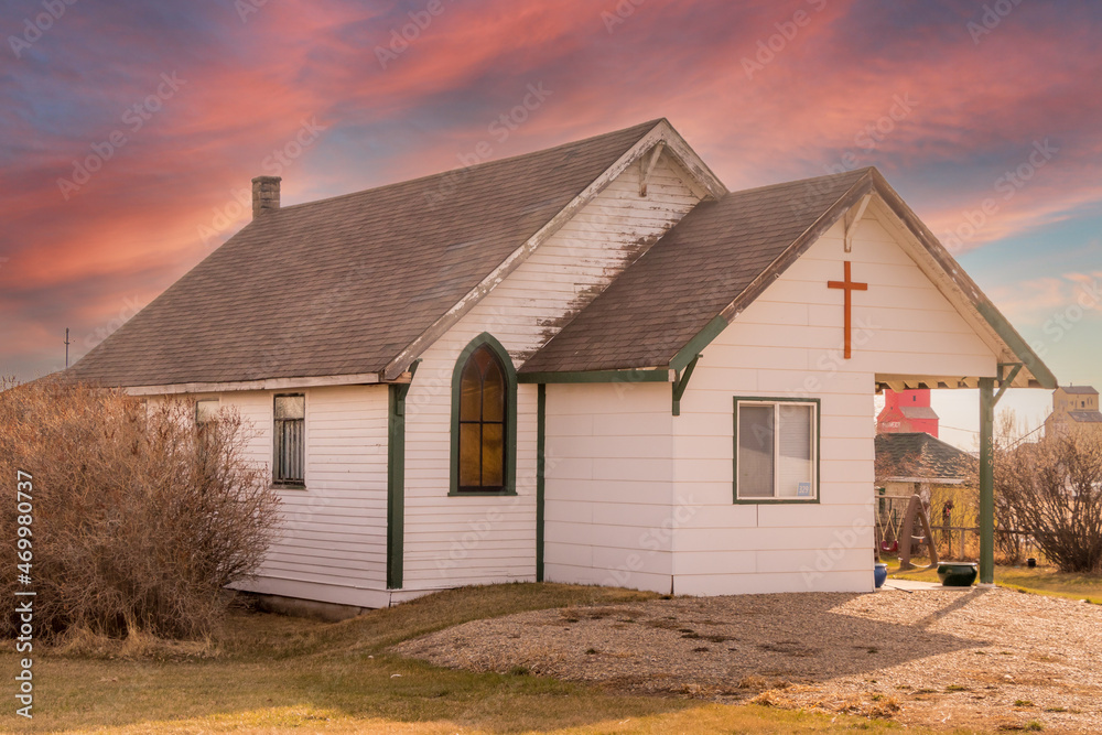 Historic church sits in town Mossleigh Alberta Canada