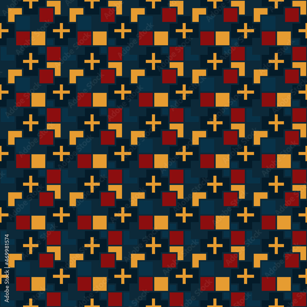 Fototapeta premium Abstract geometric pattern of squares with crosses. Seamless mosaic and tile. Vector illustration