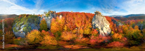 Dovbush Rocks in Bubnishche 360 ° panorama photo