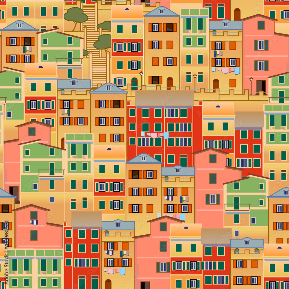 Old Mediterranean town. Seamless pattern.