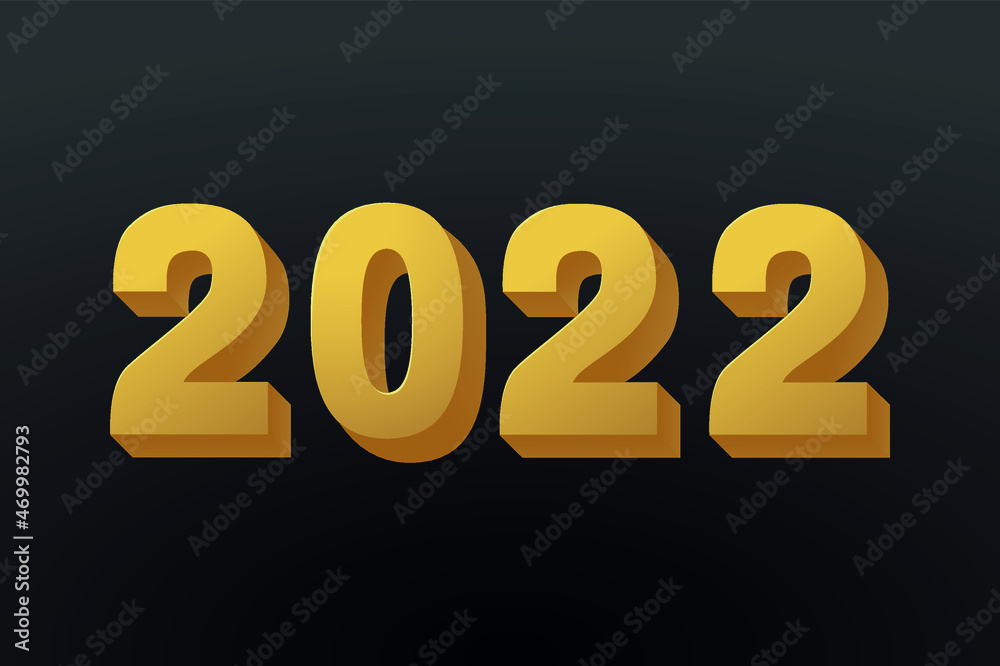 Happy New Year 2022 background. Golden 3D numbers on a black background. Vector illustration. Happy New Year 2022 background. Golden 3D numbers on a black background. Vector illustration.