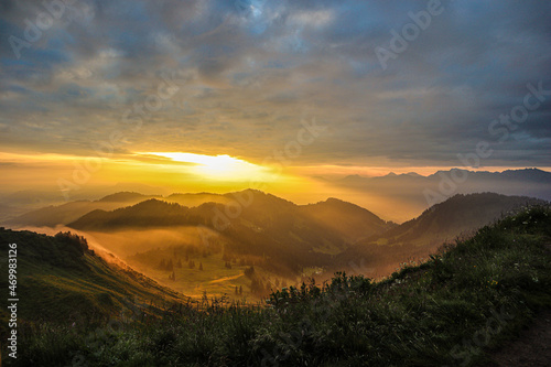 amazing sunrise at the alps in Germany at golden hour