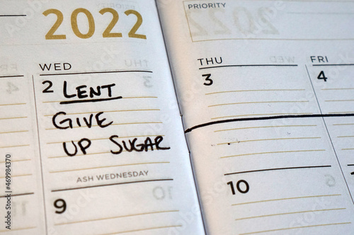 Calendar reminder on Ash Wednesday to give up sugar for Lent