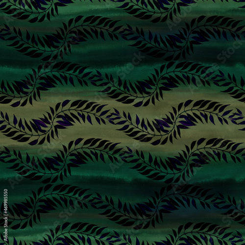 Branch with leaves on a watercolor background. Floral watercolor. Seamless patterns. Plant pattern. Use printed materials  signs  items  websites  maps  posters  postcards  packaging.