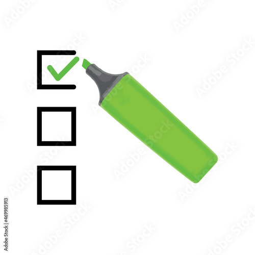 Check list and green marker.