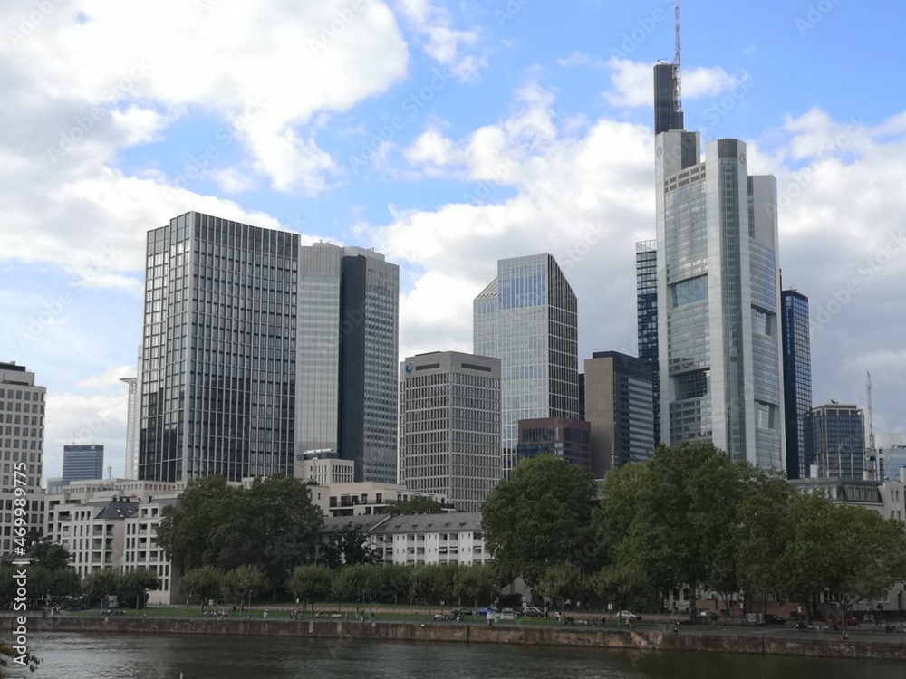 The towers across the river in the city of frankfurt The towers across the river in the city of frankfurt