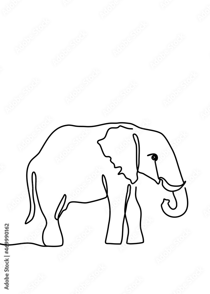 One continuous line drawing,  Elephant walking 