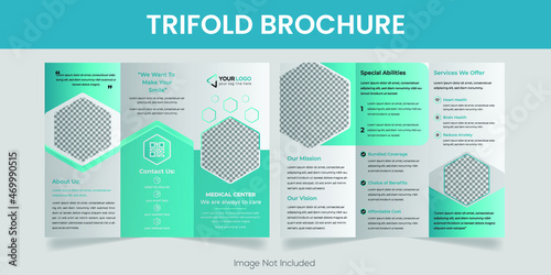 Tri fold brochure design. A4 abstract business brochure template. Corporate blue marketing flyer template with image.