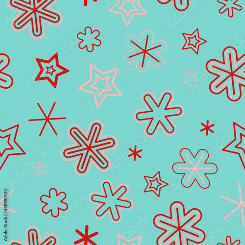 Christmas. Snowflakes and stars. Vector Pattern. Seamless backgrounds. Festive packaging, wallpaper.