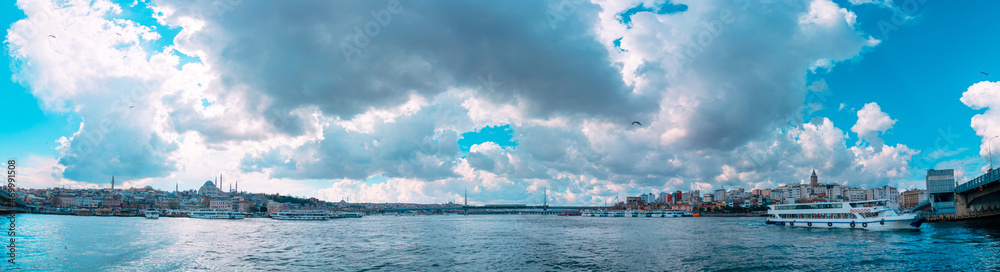 Istanbul panoramic view. Istanbul background photo from Galata Bridge