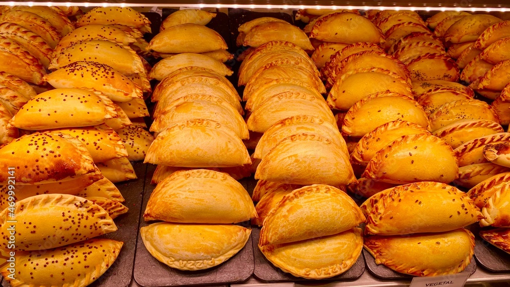 Fototapeta premium Spanish empanadas at a local market in Madrid
