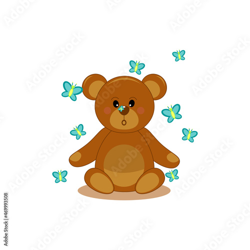 little bear with butterflies. vector illustration