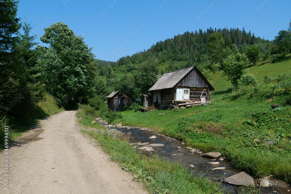 Old wooden house in Carpathian Mountains, Ukraine