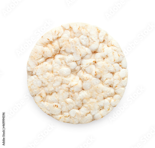 Round puffed rice cake isolated on white background. Healthy crunchy snack. Wholegrain crisp bread 