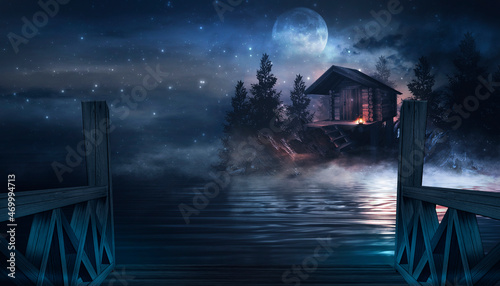 Night fantasy landscape wit...