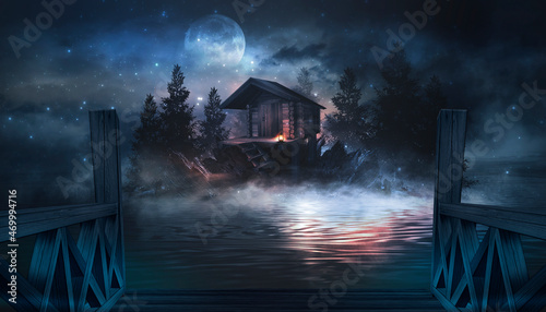 Night fantasy landscape wit...
