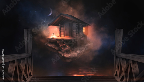 Night fantasy landscape wit...