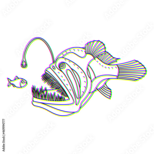 Glitch effect fish and sea life logo