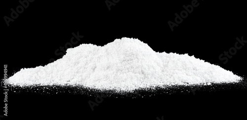 Pile of white snow on a black background. Snow hills. Christmas. photo