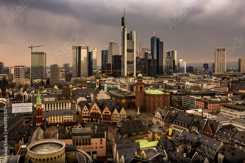 Panoramic view of Frankfurt city, Germany on a cloudy day. Francfort del Meno.
 photo
