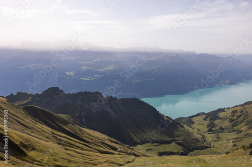 Amazing hiking day in the alps of Switzerland. Wonderful view over a beautiful lake called Brienzersee. What an amazing view. photo