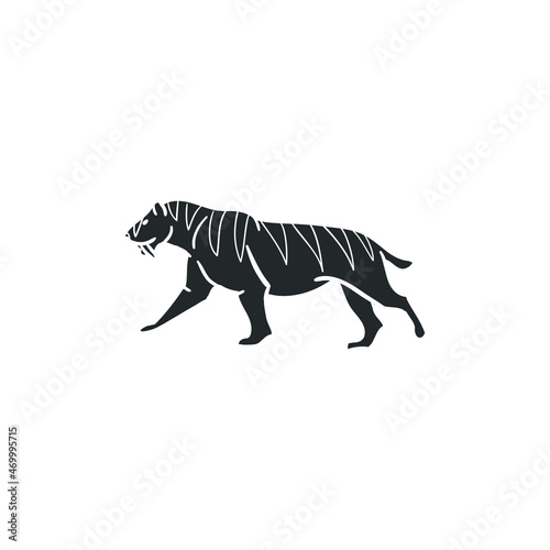 Saber Tooth Icon Silhouette Illustration. Extinct Animal Vector Graphic Pictogram Symbol Clip Art. Doodle Sketch Black Sign. © josepperianes