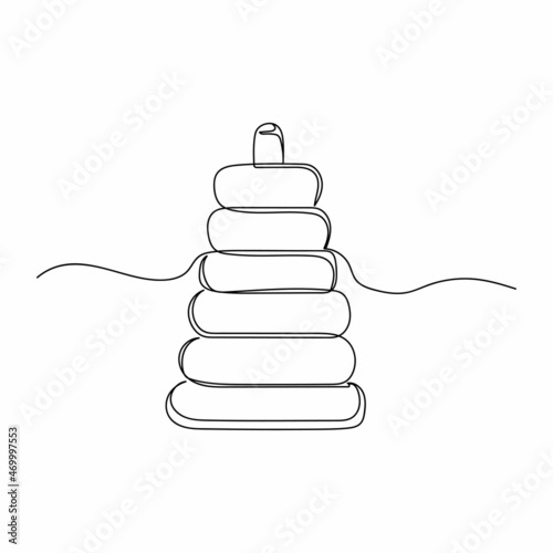 Vector continuous one single line drawing icon of pyramid build toys in silhouette sketch on white background. Linear stylized.