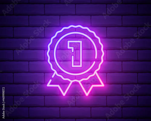 medal first icon. Elements of awards in neon style icons. Simple icon for websites  web design  mobile app  info graphics isolated on brick wall