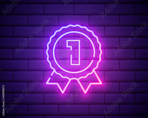 medal first icon. Elements of awards in neon style icons. Simple icon for websites, web design, mobile app, info graphics isolated on brick wall