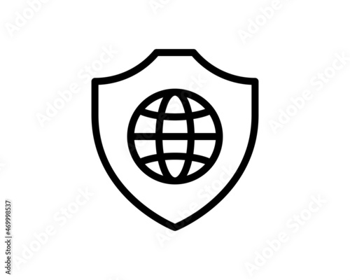 Global network security line icon. World protection linear style sign for mobile concept and web design. Globe and shield outline vector icon. Symbol, logo illustration. Vector graphics