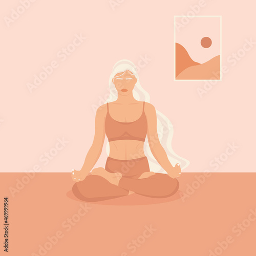 Girl doing yoga in lotus position.
