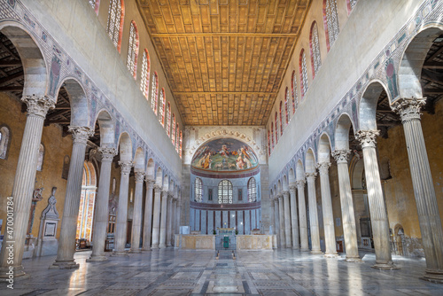 ROME, ITALY - SEPTEMBER 2, 2021: The nave church Basilica di Santa Sabina.