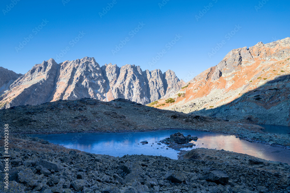 High Tatras - Slovakia - The the look to Zabie pleso lake with the Satan peak in the background in the morning light.
