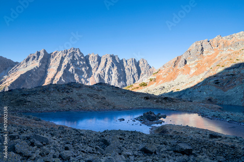 High Tatras - Slovakia - The the look to Zabie pleso lake with the Satan peak in the background in the morning light.