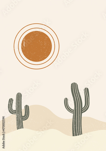 Abstract contemporary aesthetic desert landscape with texture. Earth tones, burnt orange, beige colors. Boho wall decor. Mid century modern minimalist art print. Organic shape