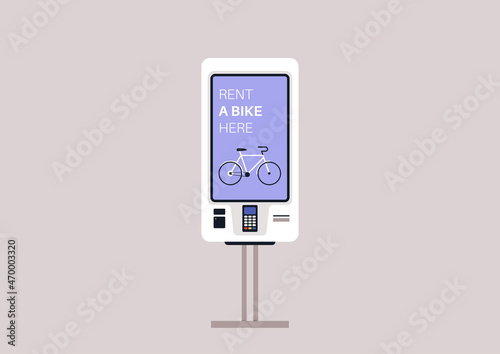 Rent a bike self-service digital screen with a pos terminal, daily urban commute