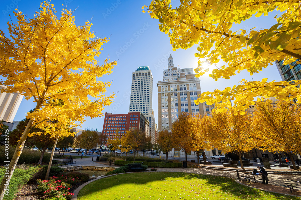 Sunny view of downtown cityscape