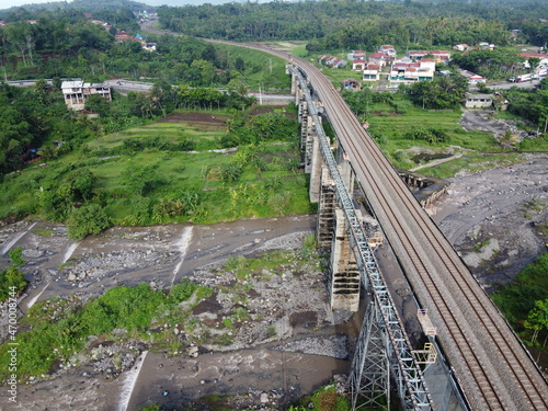 Sakalimalas Bridge is the longest railway bridge with fifteen poles, which crosses the Keruh River, Bumiayu, Brebes, Operation Area V, Purwokerto. photo